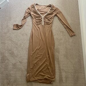 Abercrombie & Fitch Tan Ruched Maxi Dress